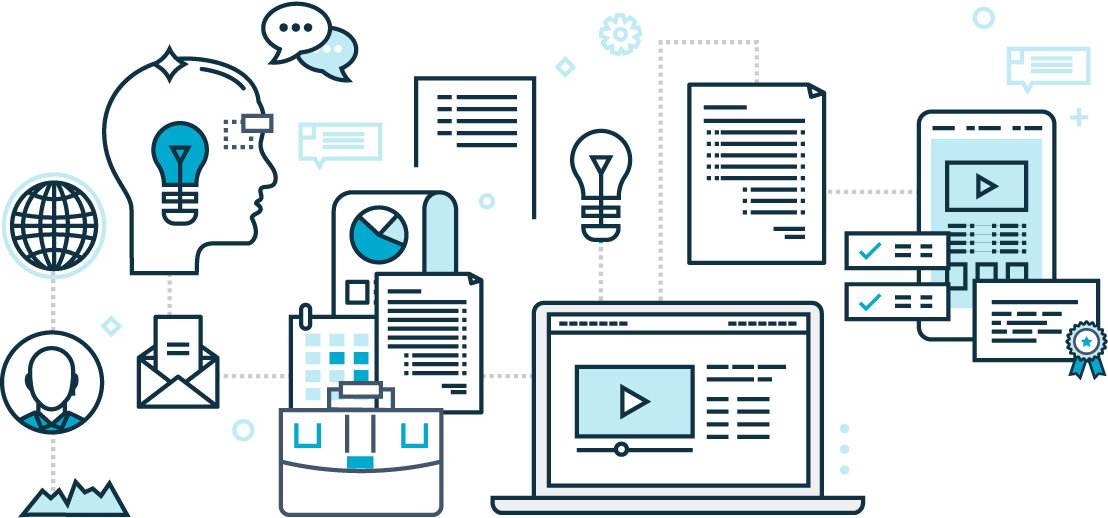 Image of connected devices representing a custom software that enables a connected, collaborative business.