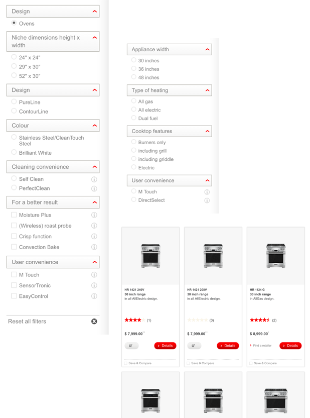 Screenshot of a page on the Miele ecommerce website. 