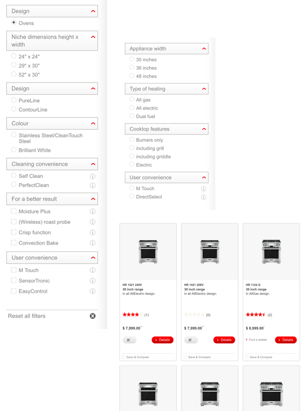 Screenshot of a page on the Miele ecommerce website.