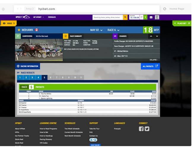 Screenshot of HPIBet dashboard.