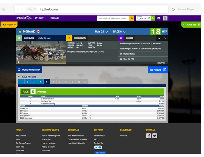 Screenshot of HPIBet dashboard. 