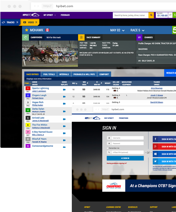 Image of screenshot of the HPIBet software developed for Woodbine by Whitecap. 