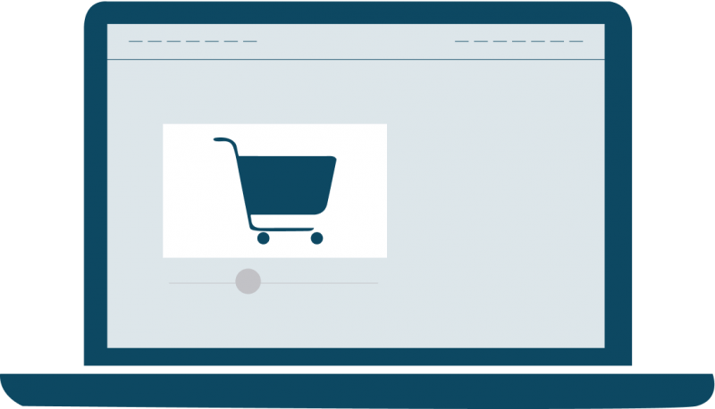 Group 145 Illustration of a laptop computer with an eCommerce shopping cart displayed.