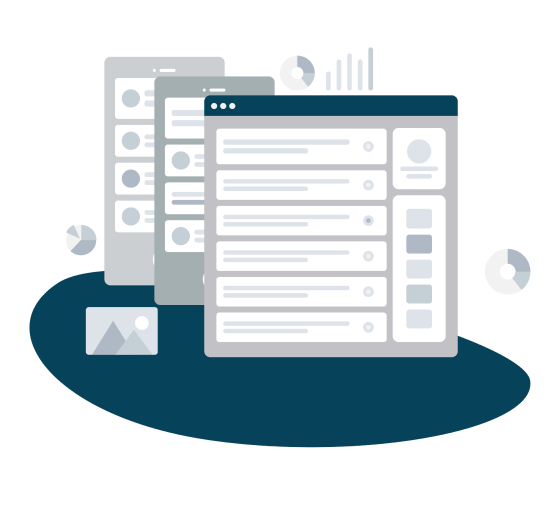 Illustration representing a website design and how it displays on different devices.