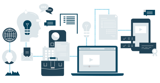 Illustration of connected devices representing a custom software that enables a connected, collaborative business. 