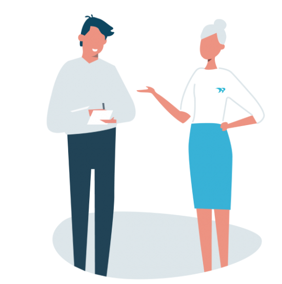 Illustration depicting collaborative conversation between a customer and a Whitecap consultant.