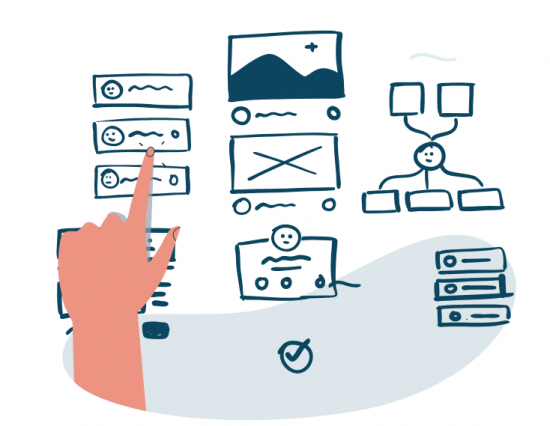 Illustration depicting the wireframing and interactive prototyping aspects of the UX/UI design process.