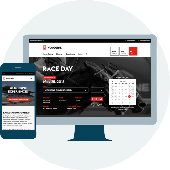 Woodbine website on desktop computer and mobile phone.