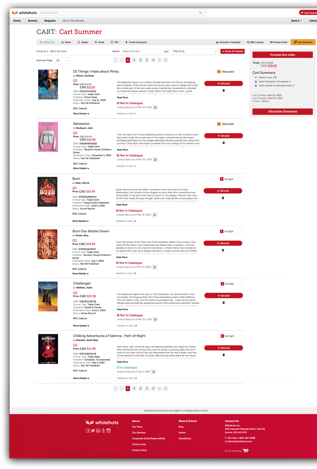 Screenshot of an order page on the Miele ecommerce website.