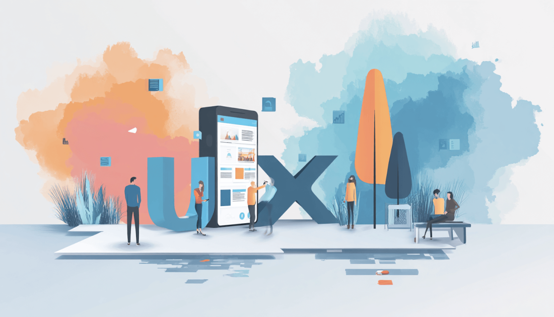 Illustration representing a website design and how it displays on different devices.