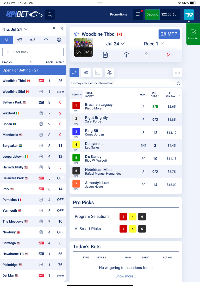 HPIbet app displayed on an iPad screen