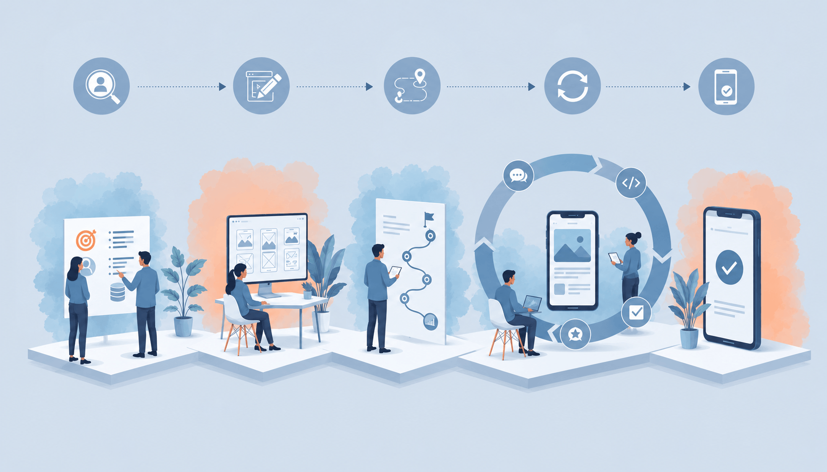 Concept illustration of a mobile app development process.