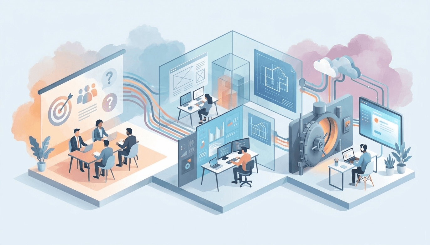 Concept illustration depicting the software development process